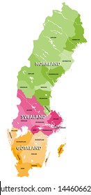 The lands of Sweden vector map. Three traditional parts of Sweden each consisting provinces