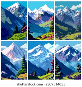 Landscape 8Bit Pixelkunst. Sommerlandschaft Naturlandschaft Gebirgslandschaft Arcade Videospielhintergrund