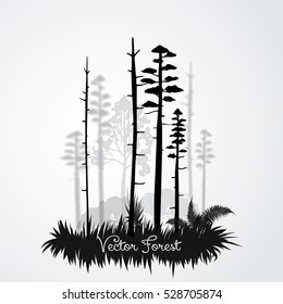 Landscape abstract black silhouette forest island illustration