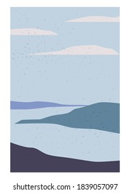 Landscape Abstract Modern Contemporary background sea ocean. Mountains, hills, waves shapes. Vector illustration trendy art flat minimalist style template banner poster decor