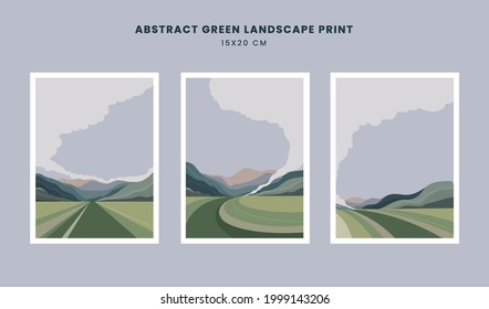 Landscape abstract posters art hand drawn shapes covers set collection with beautiful fluid and mountain, suitable for print wall art decor and creative minimalist greeting card design.