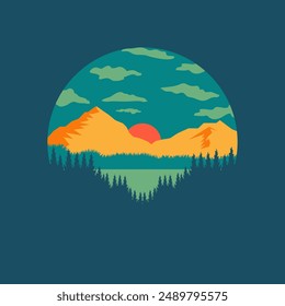 landscape adventure mountain style illustration