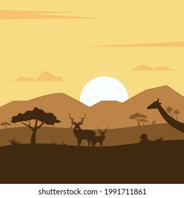 landscape african aminal in savanna vector icon illustration design template