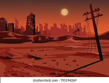 Landscape After Nuclear War Environmental Disaster Stock Vector ...