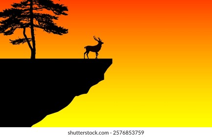 Landscape in the afternoon silhouette of Deer and Trees