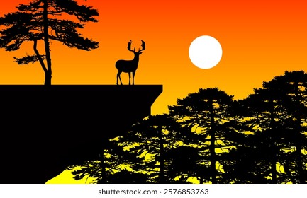 Landscape in the afternoon silhouette of Deer and Trees