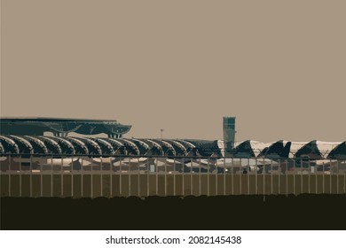 The landscape of airplanes parking parallel in the parking gate at Suvarnabhumi Airport