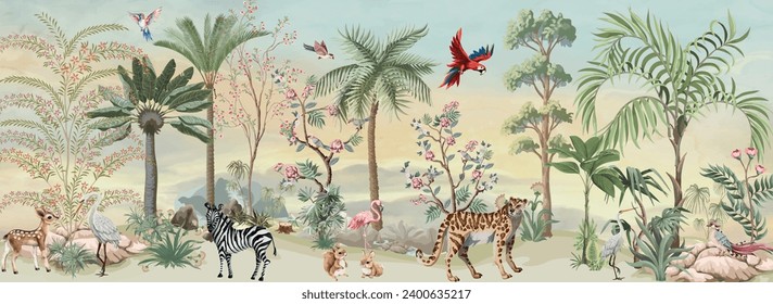 Landscape with animal, Mughal garden tree background. 