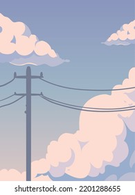 cielo animado paisajístico y líneas eléctricas