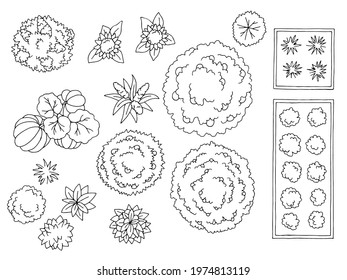 Landscape architect design element set graphic black white top sketch aerial view illustration vector 