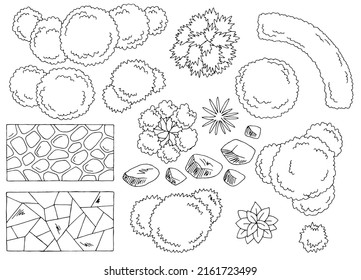 Elemento de diseño arquitectónico de paisajes conjunto gráfico blanco arriba boceto vista aérea ilustración aislada vector 