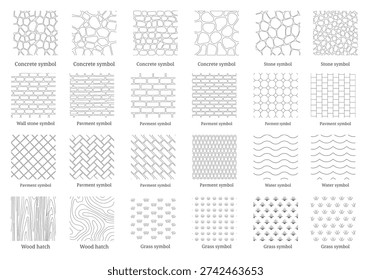Landscape Architecture CAD Hatch Pattern Set Grass, Water, and Stone Wall Texture Elements Collection