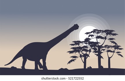 Landscape of argentinosaurus and tre silhouettes