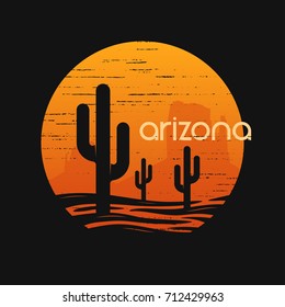 Paisaje del estado de Arizona. Diseño vectorial de camisetas y prendas de vestir, impresión, tipografía, afiche, emblema