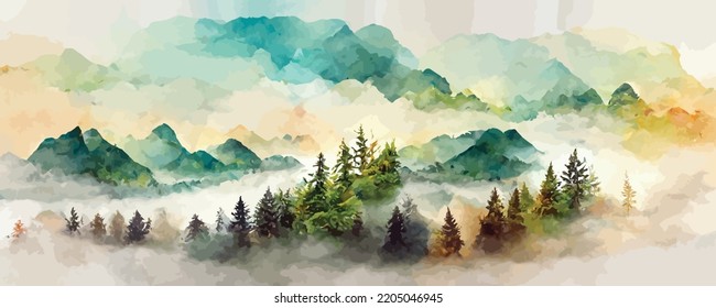 landscape art background with mountains and hills