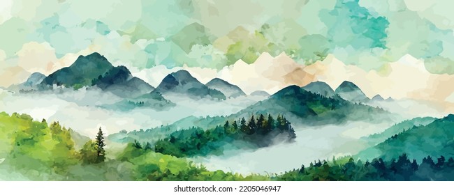 landscape art background with mountains and hills