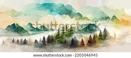 landscape art background with mountains and hills