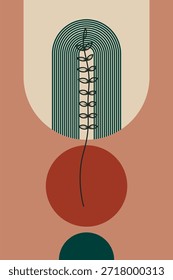 Arte del paisaje de la decoración boho de la pared del arco. Fondo de ilustración de paisaje boho moderno