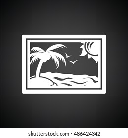 Landscape art icon. Black background with white. Vector illustration.