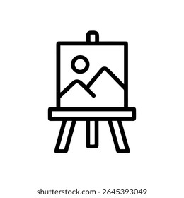 Landscape artwork displayed on artists easel. Icon symbol illustration
