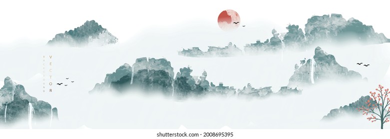 Landscape Asian Background Oriental Chinese Japanese Stock Vector ...