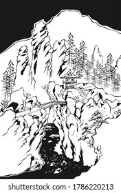 Paisaje. estilo asiático. Fondo del vector