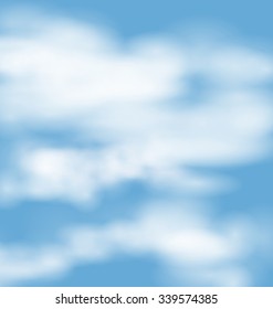 Landscape atmosphere fluffy white clouds blue sky nature background - vector