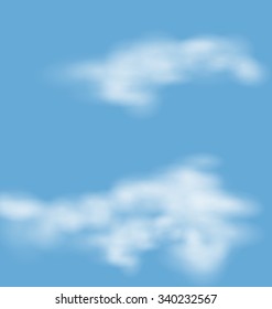 Landscape atmosphere fluffy white clouds blue sky nature background - vector