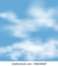 Landscape atmosphere fluffy white clouds blue sky nature background - vector