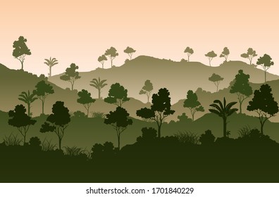 Landscape atmosphere of the hills in the morning vector Illustration