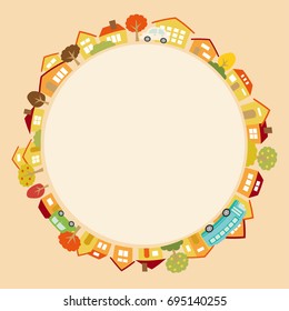 Landscape in the autumn vector circle frame