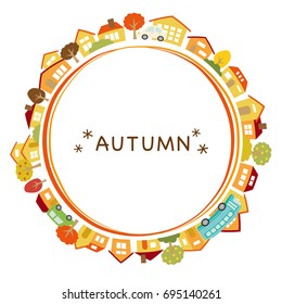 Landscape in the autumn vector circle frame