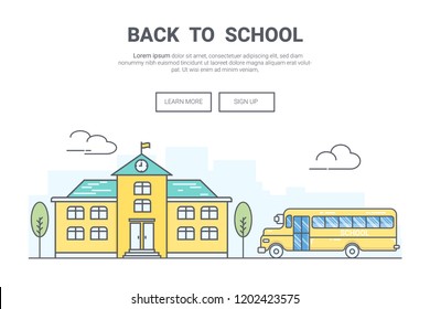 Landscape back to school concept. 
design for education theme landing page website. Thine Line art. vector illustration