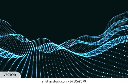 Landscape background. 3D wireframe terrain. Network abstract background. Cyberspace grid. Technology vector illustration.