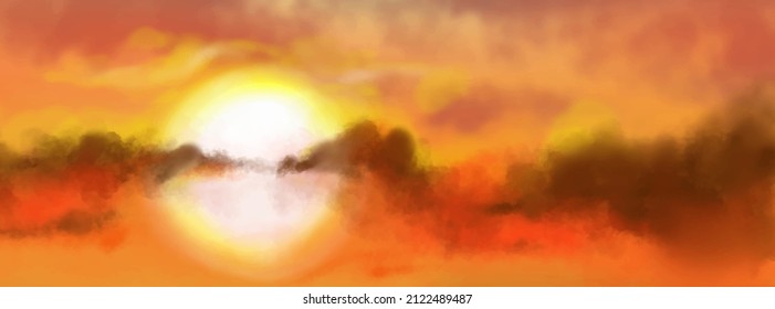 Landscape background. Abstract art template with paint elements. Sunrise Sunset background abstract banner design in nature style. Vector illustration.