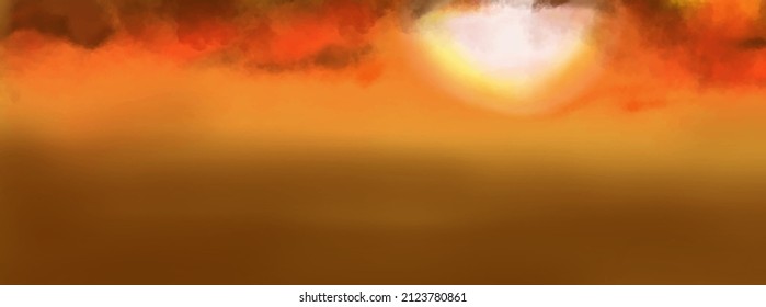 Landscape background. Abstract art template with paint elements. Sunrise Sunset background abstract banner design in nature style. Vector illustration.