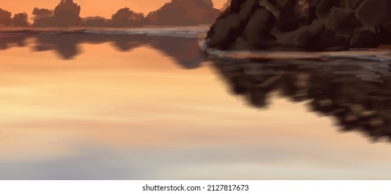 Fondo paisajístico. Plantilla de arte abstracta con elementos de pintura. Diseño abstracto de banner de fondo Sunrise Sunset en estilo natural. Ilustración vectorial.