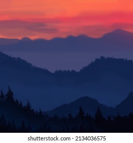 Landscape background. Abstract art template with paint elements. Sunrise Sunset background abstract banner design in nature style. Vector illustration.