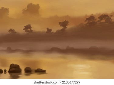 Landscape background. Abstract art template with paint elements. Sunrise Sunset background abstract banner design in nature style. Vector illustration.