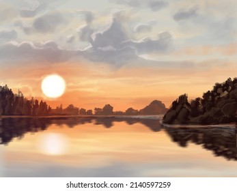 Fondo paisajístico. Plantilla de arte abstracta con elementos de pintura. Diseño abstracto de banner de fondo Sunrise Sunset en estilo natural. Ilustración vectorial.