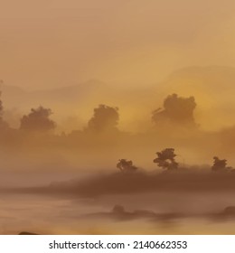 Landscape background. Abstract art template with paint elements. Sunrise Sunset background abstract banner design in nature style. Vector illustration.