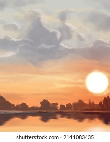 Fondo paisajístico. Plantilla de arte abstracta con elementos de pintura. Diseño abstracto de banner de fondo Sunrise Sunset en estilo natural. Ilustración vectorial.