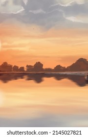 Landscape background. Abstract art template with paint elements. Sunrise Sunset background abstract banner design in nature style. Vector illustration.