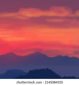 Landscape background. Abstract art template with paint elements. Sunrise Sunset background abstract banner design in nature style. Vector illustration.