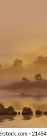Fondo paisajístico. Plantilla de arte abstracta con elementos de pintura. Diseño abstracto de banner de fondo Sunrise Sunset en estilo natural. Ilustración vectorial.