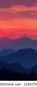 Landscape background. Abstract art template with paint elements. Sunrise Sunset background abstract banner design in nature style. Vector illustration.