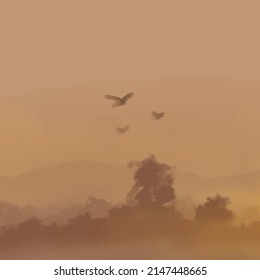 Fondo paisajístico. Plantilla de arte abstracta con elementos de pintura. Diseño abstracto de banner de fondo Sunrise Sunset en estilo natural. Ilustración vectorial.