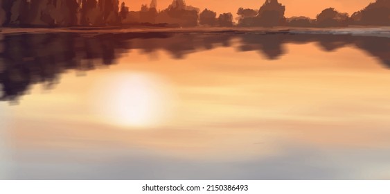 Landschaftshintergrund. Abstrakte Kunstvorlage mit Farbelementen. Sunrise Sunset Hintergrund abstraktes Bannerdesign im Naturstil. Vektorgrafik.