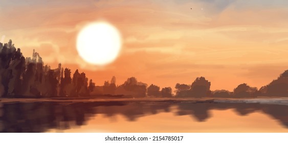 Fondo paisajístico. Plantilla de arte abstracta con elementos de pintura. Diseño abstracto de banner de fondo Sunrise Sunset en estilo natural. Ilustración vectorial.