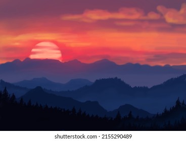 Landscape background. Abstract art template with paint elements. Sunrise Sunset background abstract banner design in nature style. Vector illustration.